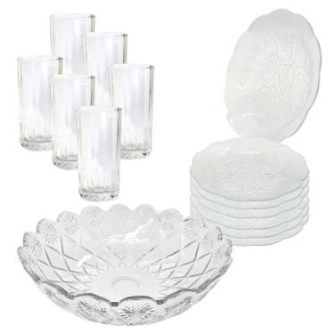 Imagem de Aparelho De Jantar Copos Pratos 13 Peças Vidro com Bowl Grande 2,5L - 