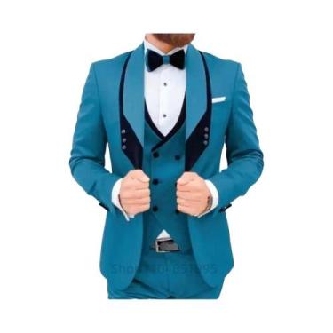 Imagem de Terno Formal Masculino Azul Royal Para Casamento Com Colete, Calça E L