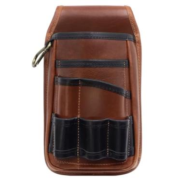 Imagem de Jack&Chris Bolsa de ferramentas de couro legítimo, bolsa de ferramentas de eletricista profissional premium com clipe de cinto de metal resistente para cinto de ferramentas, coldre durável de 7 bolsos