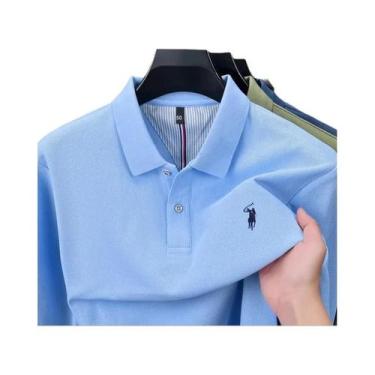 Imagem de Camisa Polo Masculina De Manga Longa 100% Algodão Puro, Marca De Desig
