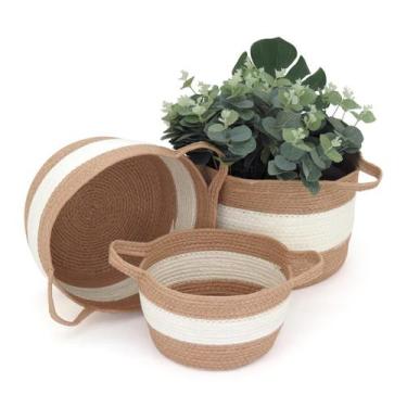 Imagem de Cesta Bangli Home&Co Fibra Bege 3pçs Organizador Multiuso para Casa e 