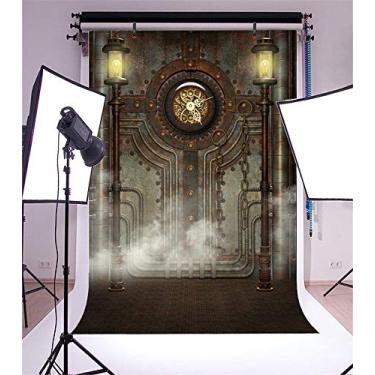 Imagem de DaShan – Relógio de metal antigo, vintage Steampunk de 14,6 cm x 17,8 cm com fundo industrial para fotografia de metal antigo, máquina de vapor, nostalgia, ferro, corrente, tubulações, acessório para estúdio de foto adulto