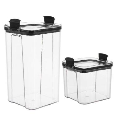 Imagem de Pote Hermetico Acrilico Kit 2 Unidades Transparente Veda Tampa com Trava Alimento Cozinha Armario Organizaçao Multiuso Empilhavel Resistente