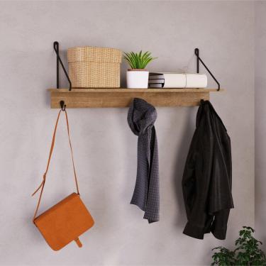 Imagem de Prateleira Industrial com 3 Ganchos - Carvalho/Preto