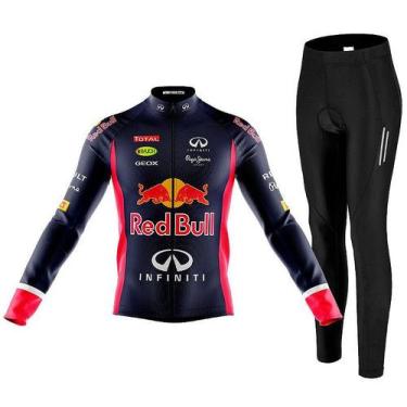 Imagem de Kit Camisa Ciclismo Red Bull Longa C/ Calça Espuma Refletivo - Decole