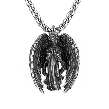Imagem de HZMAN Colar de anjo da guarda feminino de aço inoxidável clássico serafim asa angular oração amuleto pingente joia presente, 2.3 cm x 2.8 cm, Aço inoxidável, Sem Pedra Preciosa