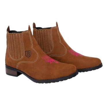 Imagem de Bota Feminina Botina Bordada Couro Nobuk Detalhe Rosa Beira Lago (829bl, BR, Adulto, Numérico, 37)