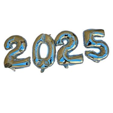 Imagem de kit c/4 balões metalizado numero 2025 Reveillon Prata 16" - sm decora
