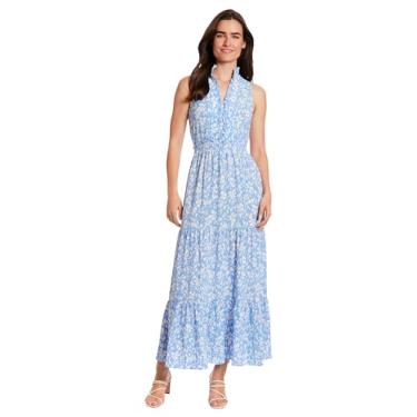 Imagem de London Times Decote feminino com babados e cintura franzida versátil, Azul bebê/açúcar Swizzle, 58