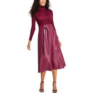 Imagem de Anne Klein Vestido feminino de couro vegano combo, Chianti, 40