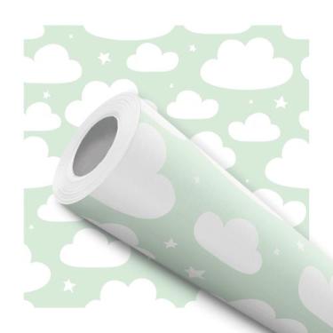 Imagem de Papel De Parede Vinílico Nuvens Infantil Fundo Verde Quarto 5m - Signm