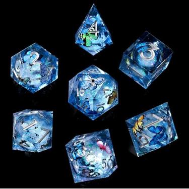 Imagem de Role dice Liquid Core DND Dice Set, 7pcs Sharp Edge Dice for Role Playing Dungeons and Dragons Ttrpg with Gift Box, Handmade Resin D&D Dice RPG Role Playing Games Dice Set(Blue&Colorful Quicksand)