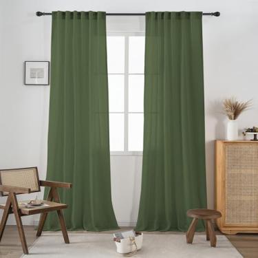 Imagem de Cortinas de linho transparente verde sálvia 96 polegadas de comprimento para sala de estar, 2 painéis, bolso traseiro, macio, leve, arejado, semi privacidade, cortinas transparentes de linho para