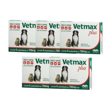 Imagem de Vetmax Plus 700mg Vetnil 4 comp. Cães e Gatos Kit com 5