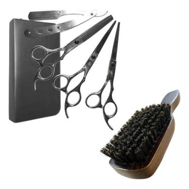 Imagem de Kit 3 Tesouras Barbeiro Profissionais + Escovinha Disfarce Degradê Ref