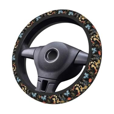 Imagem de Capa de volante flores silvestres botânicas borboleta flor de neoprene elástico, antiderrapante ajuste universal 14,5-15 polegadas, acessórios de carro, decoração de interiores, protetor de roda para
