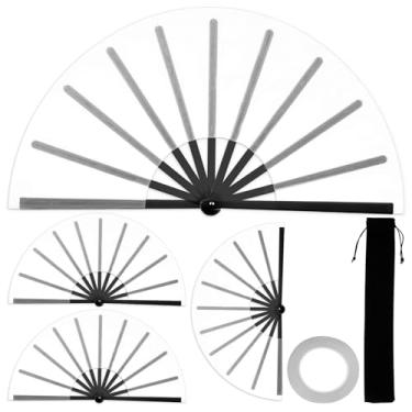 Imagem de 4 peças de leque de tecido Oxford com bolsa de armazenamento feito à mão DIY ventilador dobrável chinês Kung Fu Tai Chi para dança (preto, 4 grupos)