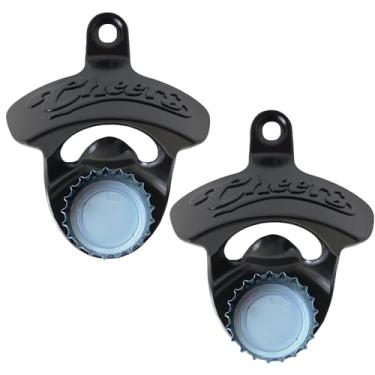 Imagem de HAIICEN Abridor de garrafa magnético montado na parede abridor de tampa de cerveja Cheers abridor de garrafa com ímãs para pegar tampa de cerveja (pacote com 2)