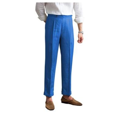 Imagem de Calças de linho BYLUNTA Vintage Summer, leves para homens, azuis