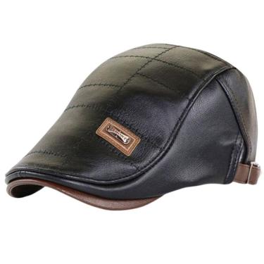 Imagem de Boina Masculina Italiana Em Couro Ecológico Preto Luxuosa