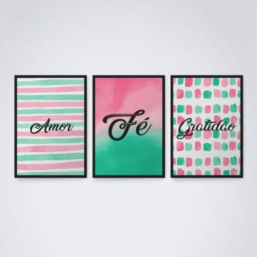 Imagem de Quadro Decorativo Amor Fé e Gratidão V6 30x20cm