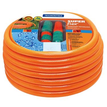 Imagem de Mangueira Tramontina Super Flex de 1/2" com Engates Rápidos e Esguicho - 25m - Laranja