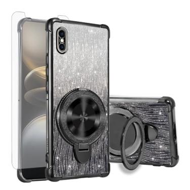 Imagem de Asuwish Capa de celular magnética para iPhone Xs Max com protetor de tela de vidro temperado e anel à prova de choque com glitter, suporte rígido i X XR Xsmax 10x SX Xmax 10xs 10s 10 Plus Xmaxs