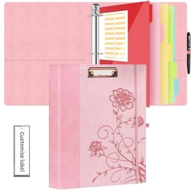 Imagem de Fichário de 3 anéis de 2,5 cm, fichários de couro com pranchetas, fichário de três anéis KLLVE com suporte para caneta (rosa, tamanho carta)