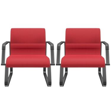Imagem de Kit 02 Cadeiras De Escritório Recepção Fixa Pés Preto Lev P03 Crepe Vermelho - Lyam Decor