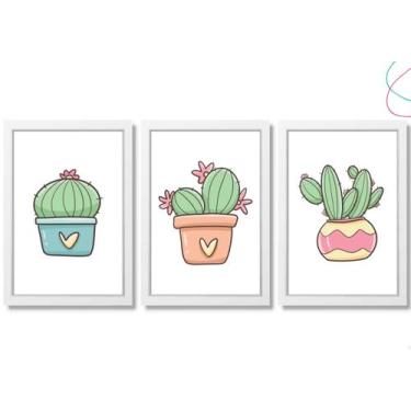 Imagem de Kit 3 Quadros Decorativos Infantil Cacto Coração Fofo - Creative Cat, 
