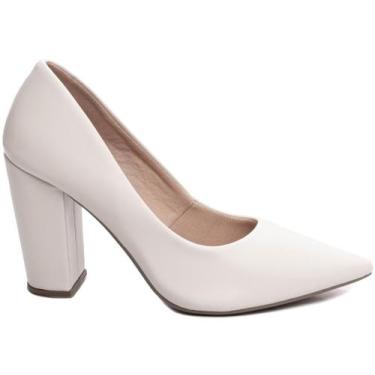Imagem de Sapato Scarpin Salto Alto Grosso Bico Fino 9cm Off White Branco Torric