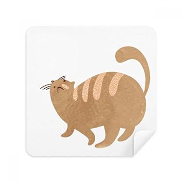 Imagem de Marrom Gato Animal Aquarela Óculos Pano Limpador de Tela Tecido Camurça Pacote com 2