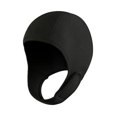 Imagem de Tachiuwa Chapéu de mergulho com capuz 2 mm Neoprene Wetsuit Hood, capa de cabeça boné de mergulho protetor de ouvido chapéu de natação chapéu de surf, para, PRETO