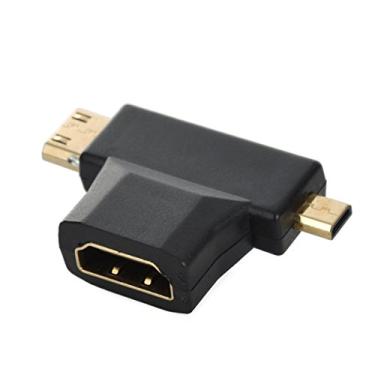 Imagem de Cablecc Micro HDMI macho mini HDMI macho para HDMI 1.4 fêmea 90 graus 2 em 1 Combo adaptador