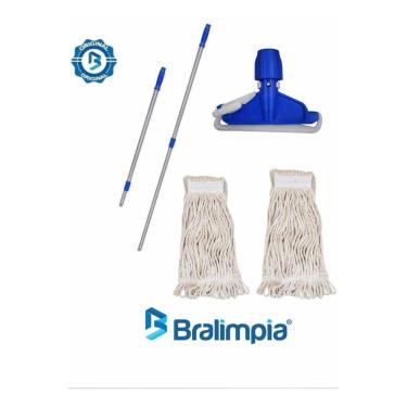 Imagem de Kit Mop Úmido Esfregão Com 2 Refil Cabo E Haste Bralimpia