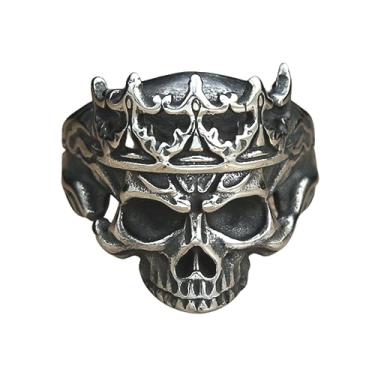 Imagem de Anel Rei Caveira Masculino Prateado De Aço Inox 316L Rock Punk (26)