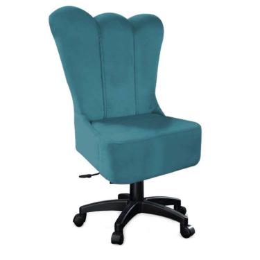 Imagem de Cadeira Mocho Giratória Com Rodinhas Estética Escritório Suede Azul Turquesa - D House Decor