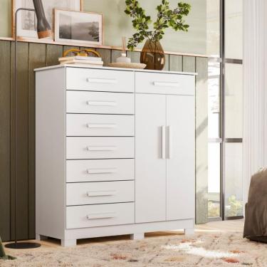 Imagem de Cômoda 2 Portas 8 Gavetas Verona Albatroz - Branco Fosco