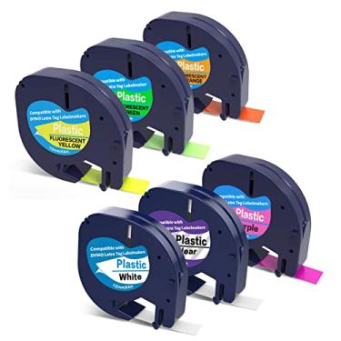 Imagem de PROFICETIK 6 X Fita de Substituição Fluorescente para Refil Dymo Letratag 12 mm x 4 m Combinação de Cor LT Label Maker Fita Compatível com Letra Tag LT-100T LT-100H QX50 Etiquetador