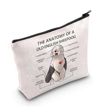 Imagem de Presentes engraçados para amantes de cães pastores ingleses antigos The Anatomy of A Old English Sheepdog Smart Minds Bolsas de cosméticos Old English Sheepdog Veterinary Mom Travel Toiletry Bags,