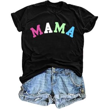 Imagem de Camisetas Mama para mulheres: Camiseta Mama Letter Print Camiseta Mom Life Camiseta Momma Gift Tees Casual Verão Tops, Preto, M