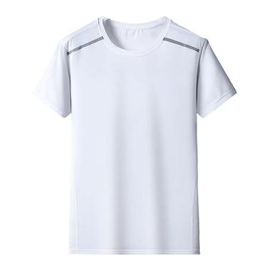Imagem de Camiseta masculina atlética manga curta slim fit lisa lisa 4-way stretch gola redonda camiseta de treino, Branco, 5G