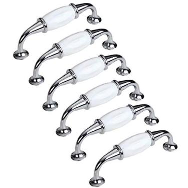 Imagem de 6 maçanetas de porta estilo pastoral de cerâmica puxador de gaveta puxador de móveis guarda-roupa decoração de casa (distância do orifício cromado brilhante 96 mm)