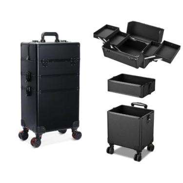 Imagem de Maleta Mala de Maquiagem Profissional Com Divisórias e Rodinha 360 Graus 3 Andar Preta MS814 914P
