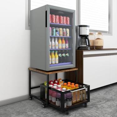 Imagem de PUNCIA Fridge Stand with Storage and Wheels,Rolling Mini Fridge Table for Coffee，Portable Dorm Organizer Unit for Mini Refrigerator，Fridge Cart with Drawer Basket for Home Office ，Appliance Platform