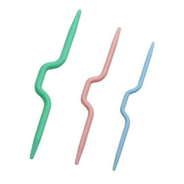 Imagem de Kit 3 Agulhas Plásticas Auxiliares Tricô Trança Coloridas