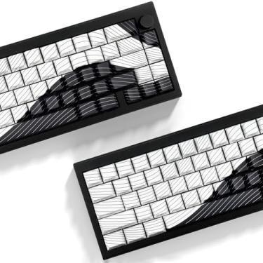 Imagem de Tsungup Teclas PBT, 128 teclas topográficas brancas e pretas com brilho lateral 75 por cento, conjunto de teclas coloridas personalizadas Cool Cap Cherry Profile para teclado mecânico Gateron MX
