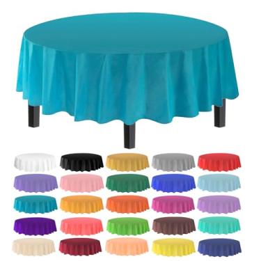 Imagem de Toalha de mesa Allgala de plástico premium com 12 unidades, peso médio, descartável, Turquoise, 6PK Round 84"