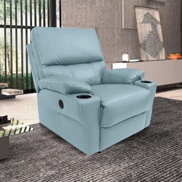 Imagem de Poltrona do Papai Sala de Cinema Mia Reclinável Retrátil Power Elétrico Base Fixa Couro Azul Celeste G40 - Gran Belo