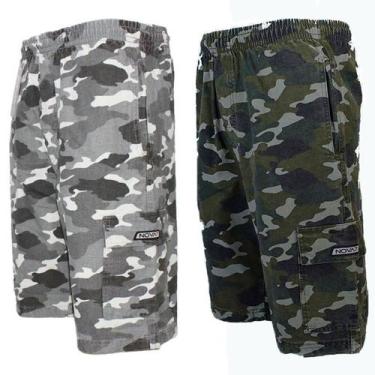 Imagem de Kit 2 Bermudas Sarja Brim Camuflada Masculino Extra Plus Size Cargo 5 